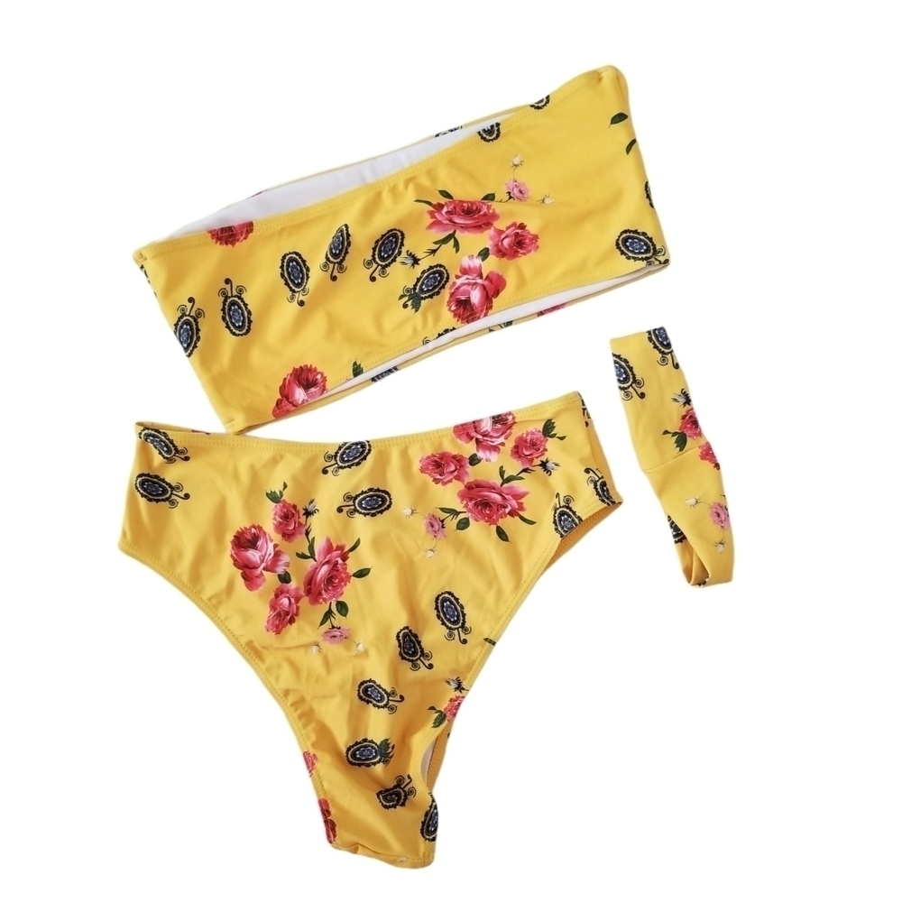 Zaful 3-Piece Bandeau High Rise Hi-Cut Bikini Set